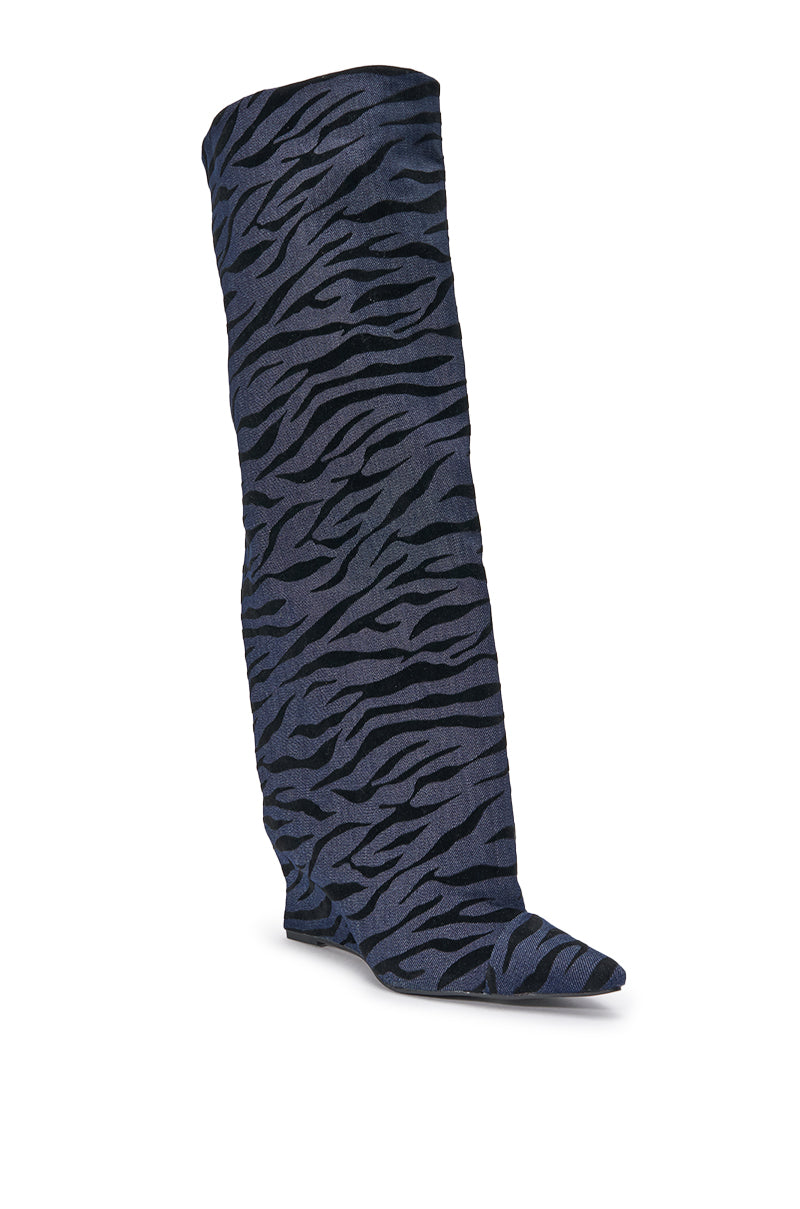 AZALEA WANG KENYA DENIM TIGER WEDGE BOOT