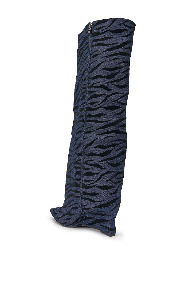 AZALEA WANG KENYA DENIM TIGER WEDGE BOOT