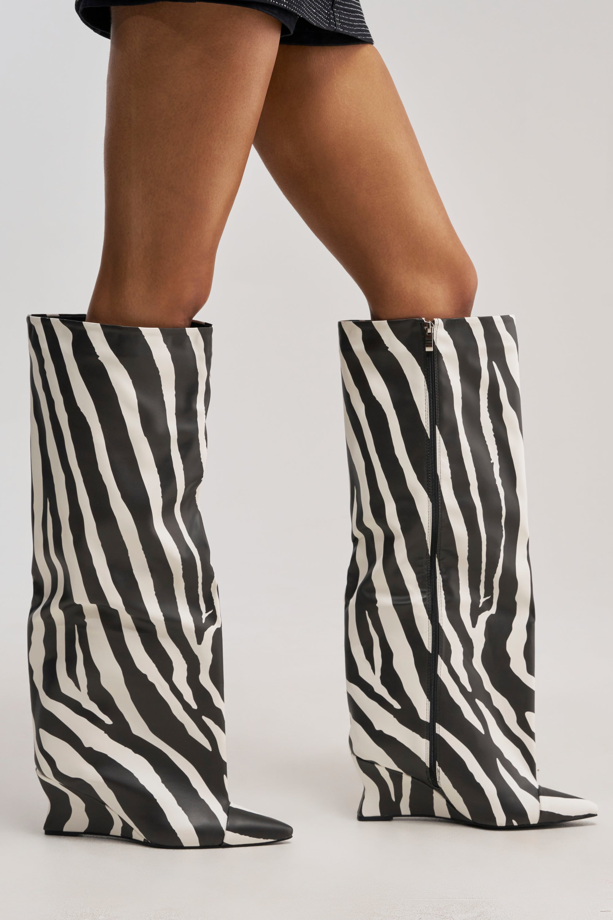 AZALEA WANG KENYA ZEBRA KNEE HIGH WEDGE BOOT