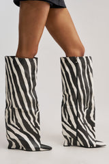 AZALEA WANG KENYA ZEBRA KNEE HIGH WEDGE BOOT