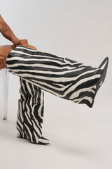 AZALEA WANG KENYA ZEBRA KNEE HIGH WEDGE BOOT