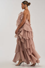 GOLDEN HOUR FLORAL CHIFFON MAXI DRESS IN MAUVE