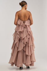 GOLDEN HOUR FLORAL CHIFFON MAXI DRESS IN MAUVE
