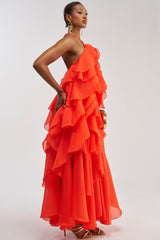 GOLDEN HOUR FLORAL CHIFFON MAXI DRESS IN ORANGE