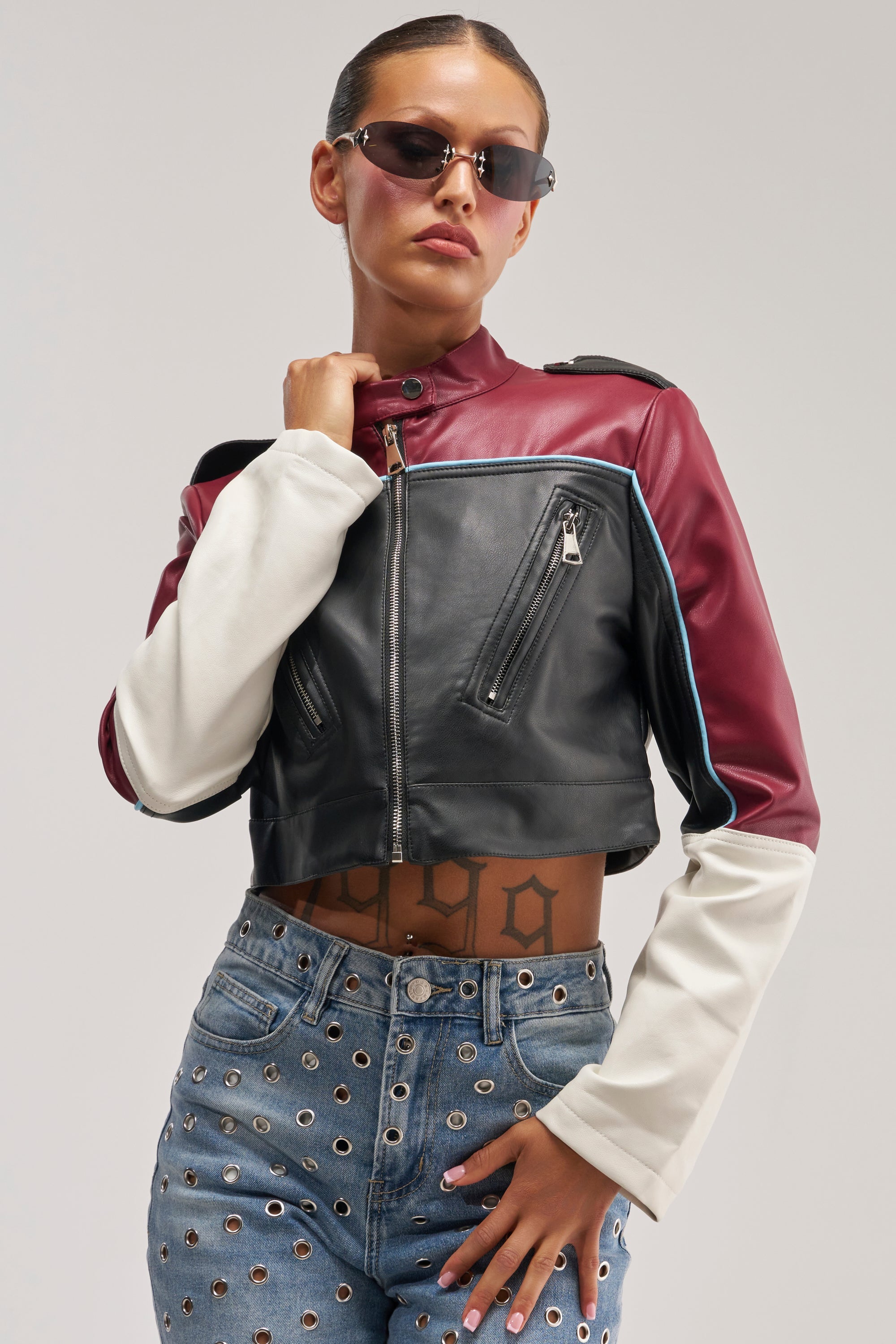 BETTER LUCK CROPPED MOTO IN BURGUNDY