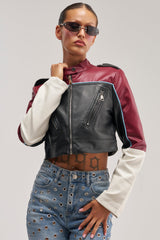 BETTER LUCK CROPPED MOTO IN BURGUNDY