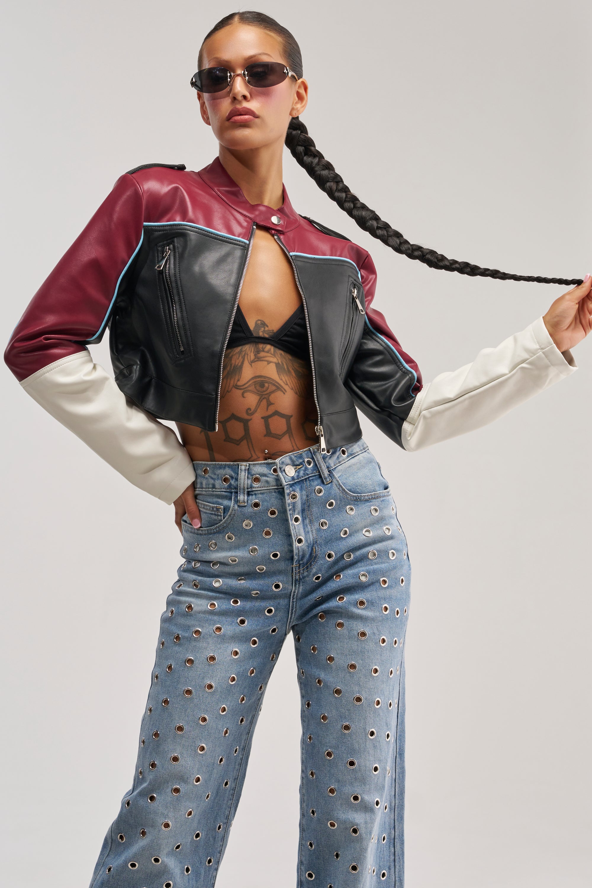 BETTER LUCK CROPPED MOTO IN BURGUNDY