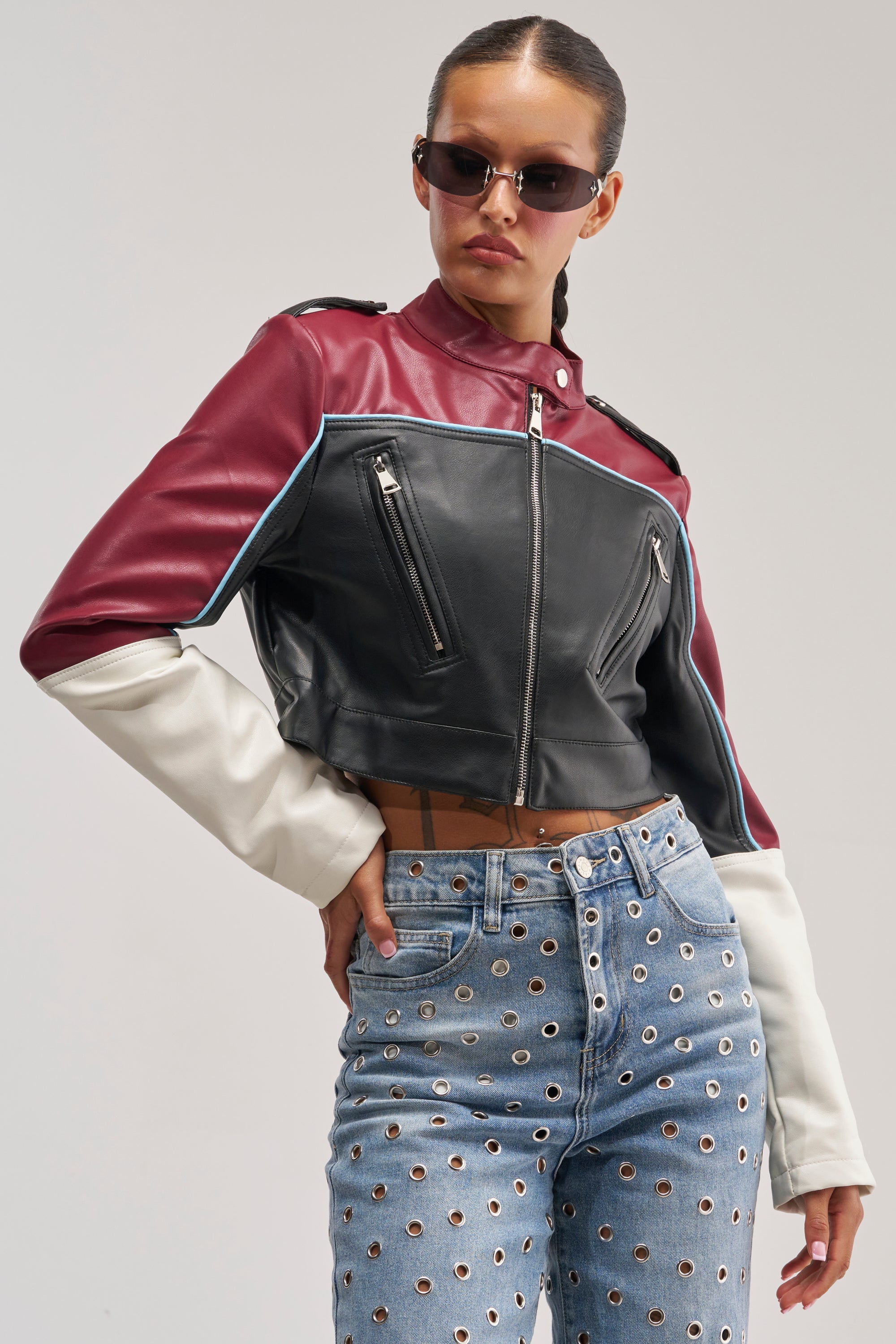 BETTER LUCK CROPPED MOTO IN BURGUNDY