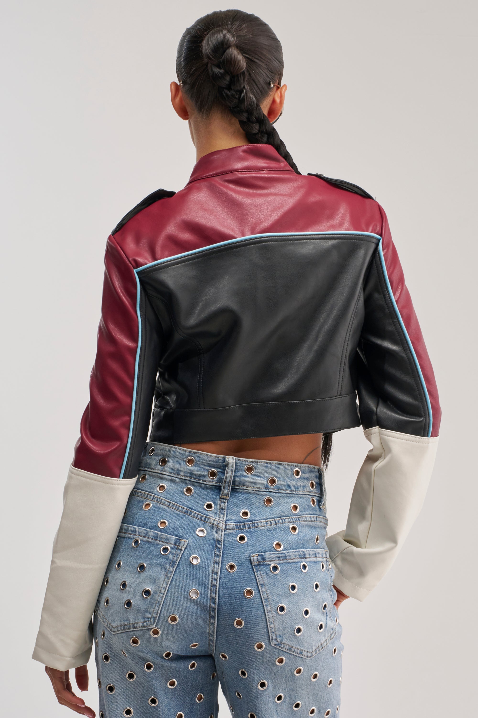 BETTER LUCK CROPPED MOTO IN BURGUNDY