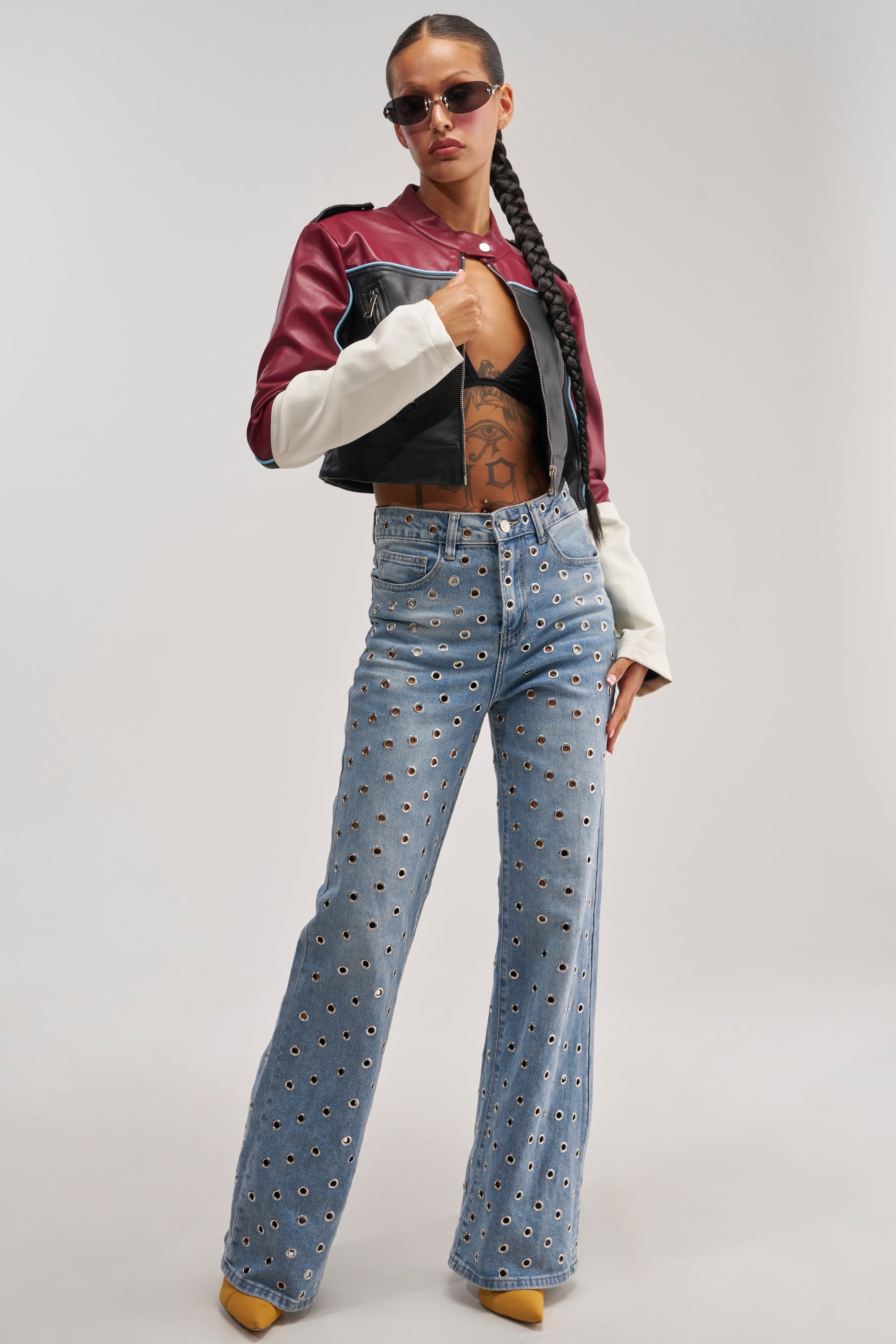 BETTER LUCK CROPPED MOTO IN BURGUNDY