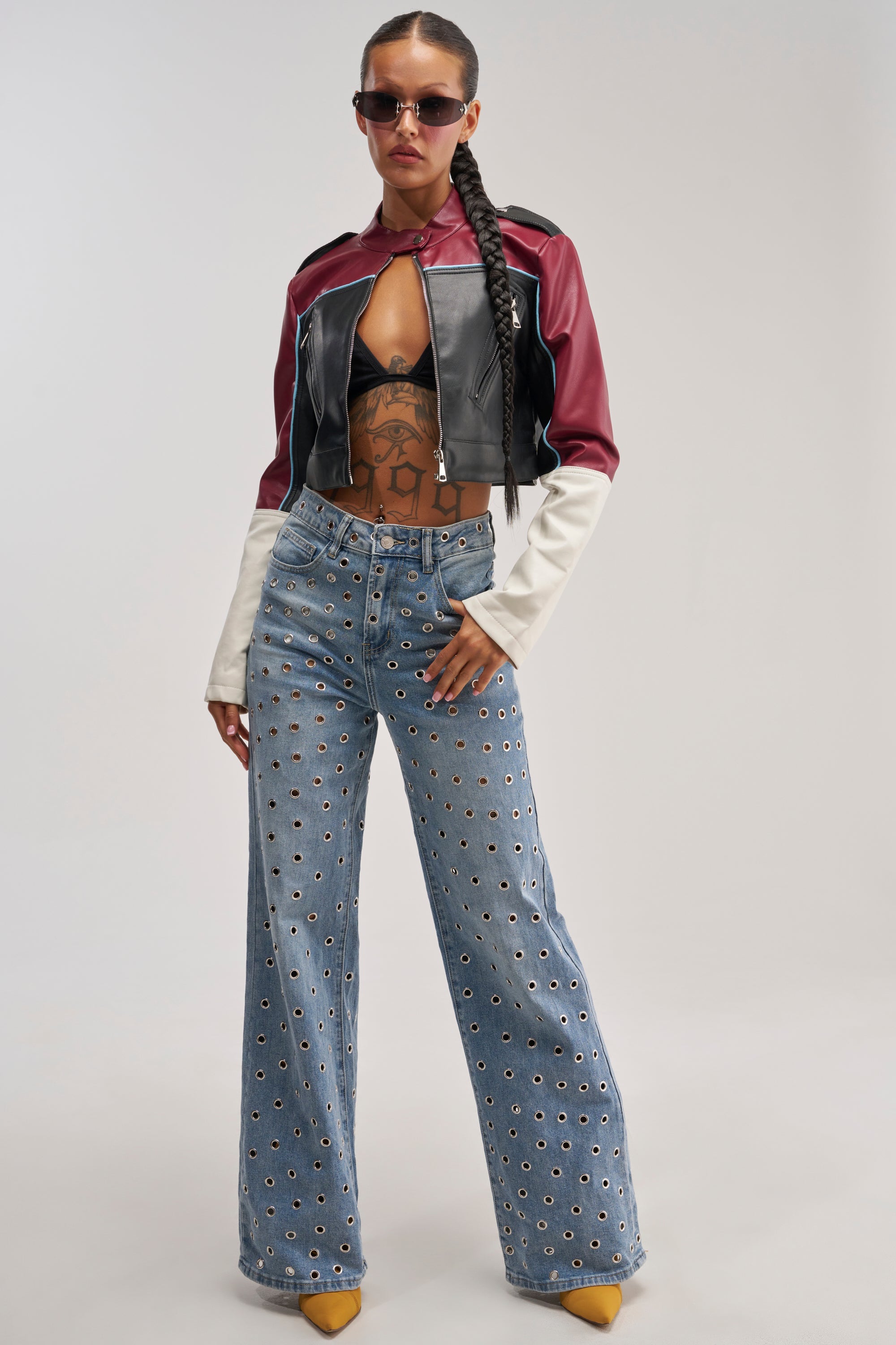 BETTER LUCK CROPPED MOTO IN BURGUNDY