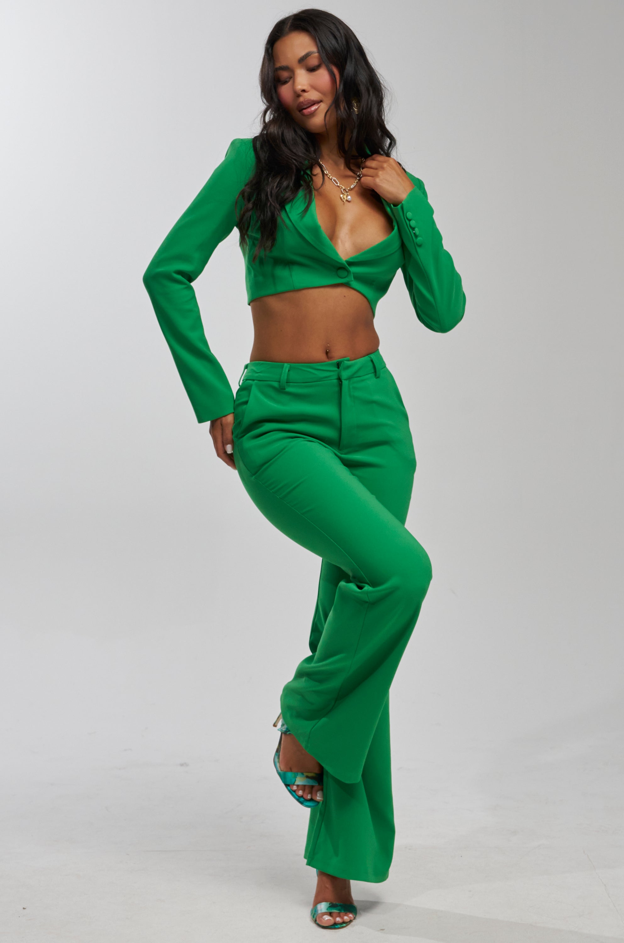 JUST YOUR LUCK FLARE TROUSER IN GREEN