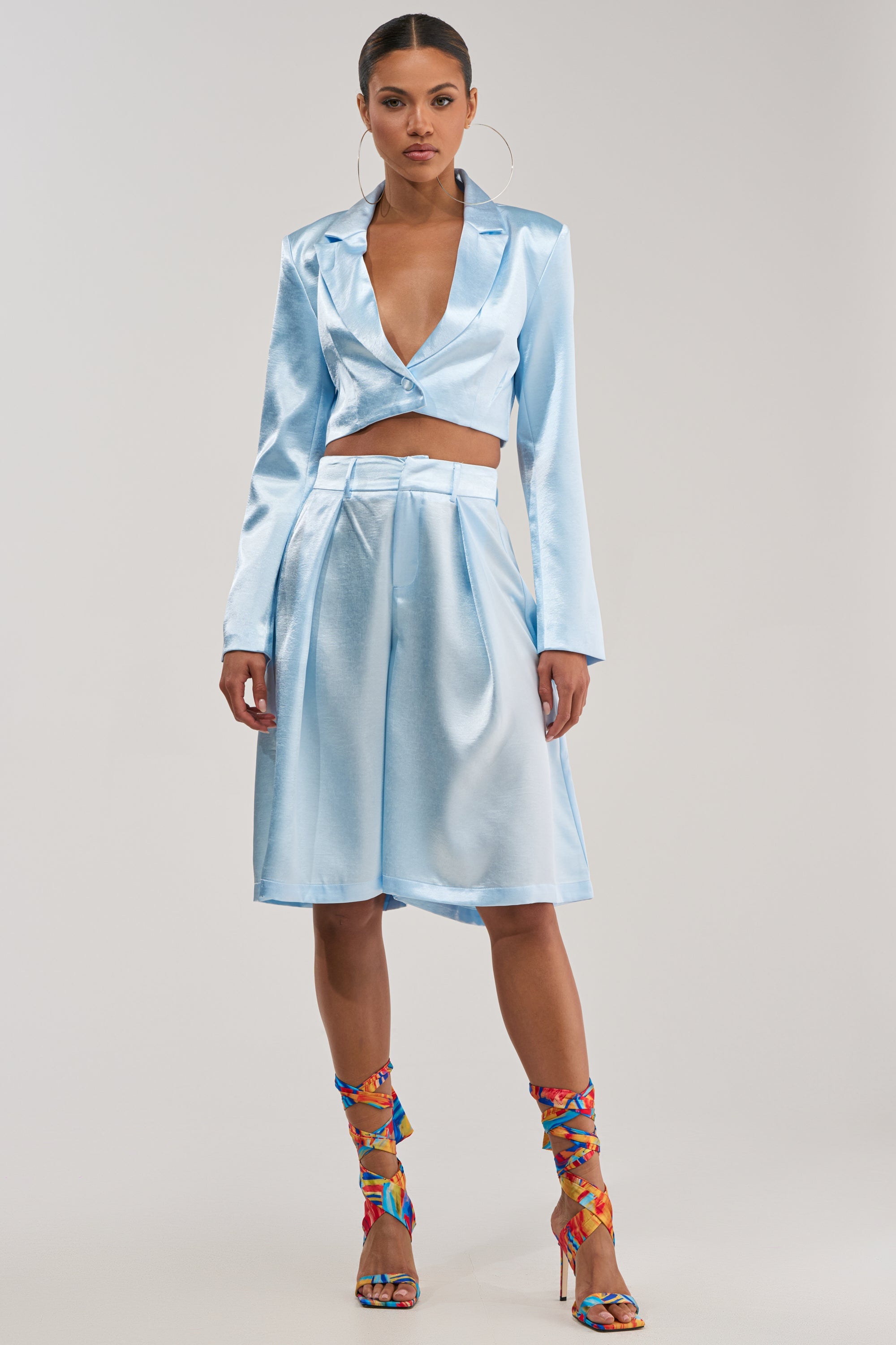 KYLA ICY BLUE SATIN BLAZER