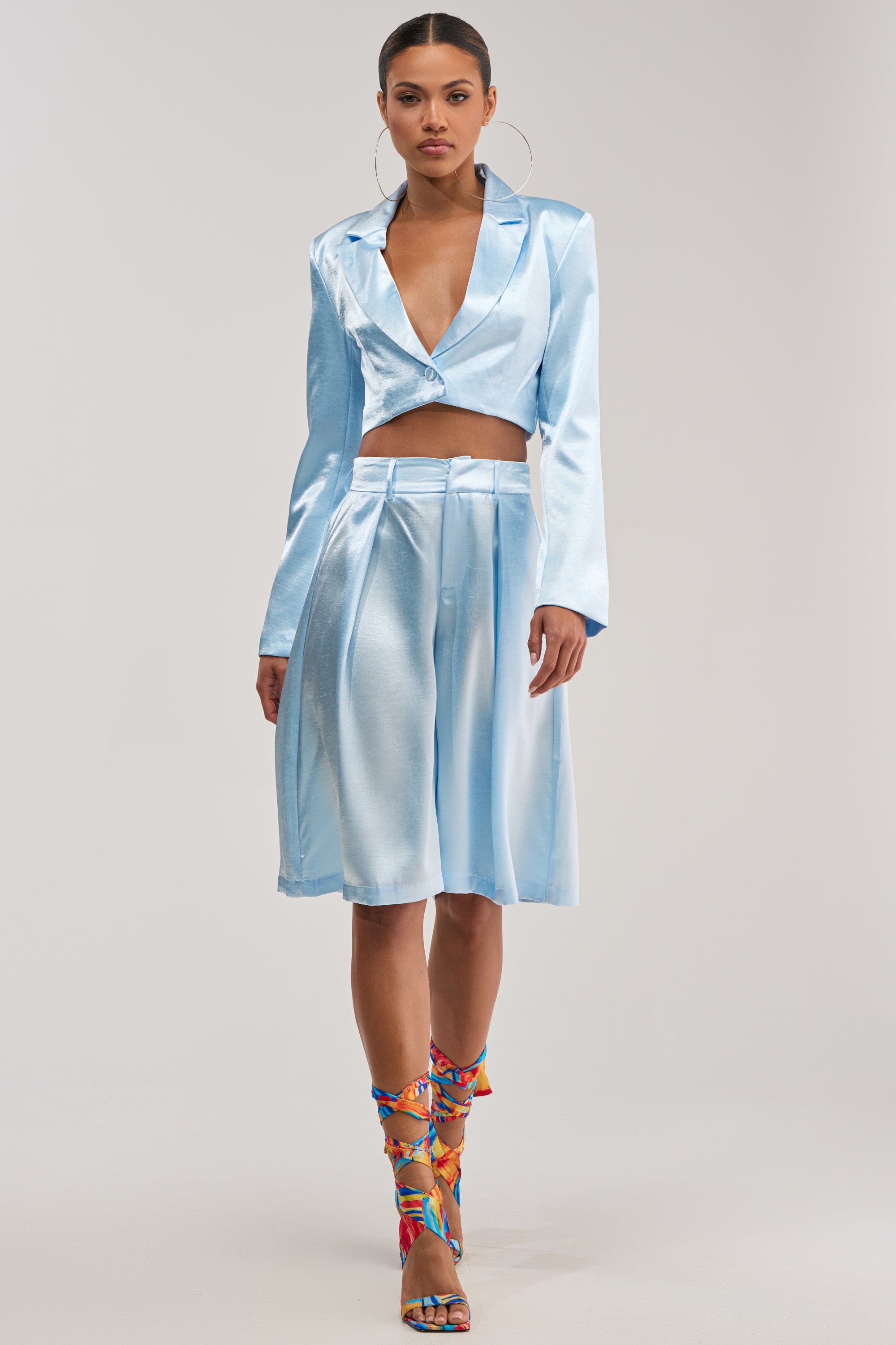 KYLA ICY BLUE SATIN BLAZER
