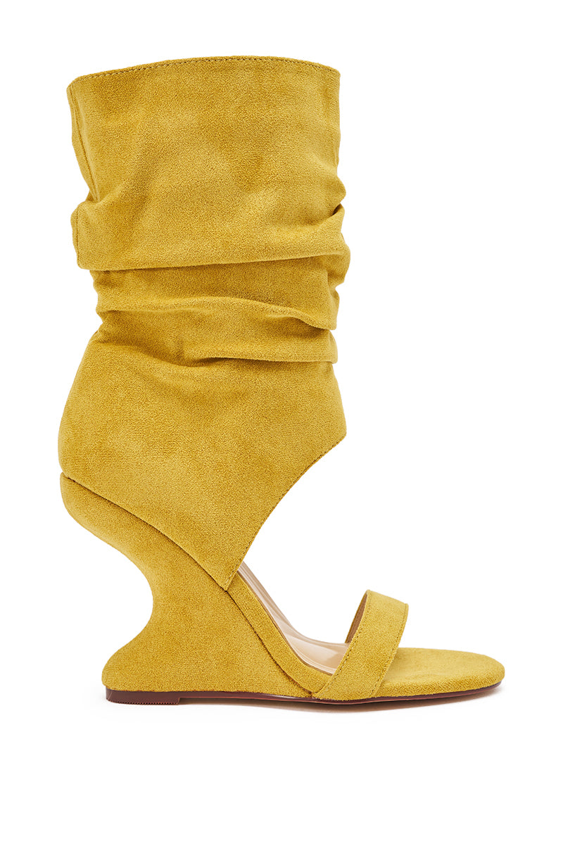 AZALEA WANG KYVELISA MUSTARD WEDGE OPEN TOE BOOTIE