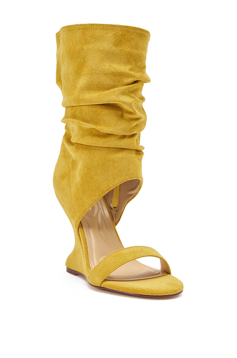 AZALEA WANG KYVELISA MUSTARD WEDGE OPEN TOE BOOTIE