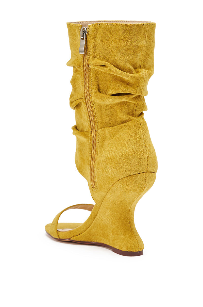 AZALEA WANG KYVELISA MUSTARD WEDGE OPEN TOE BOOTIE