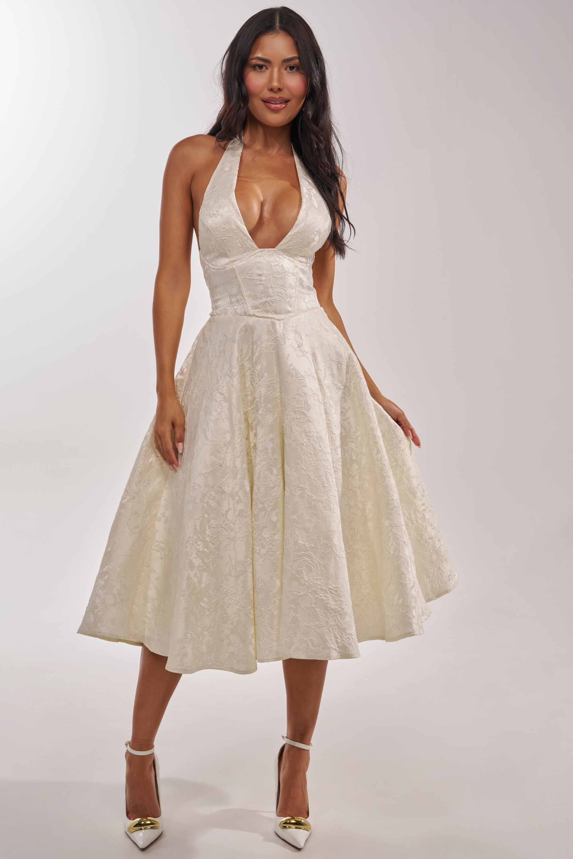 SWEET CAROLINE HALTER MIDI DRESS