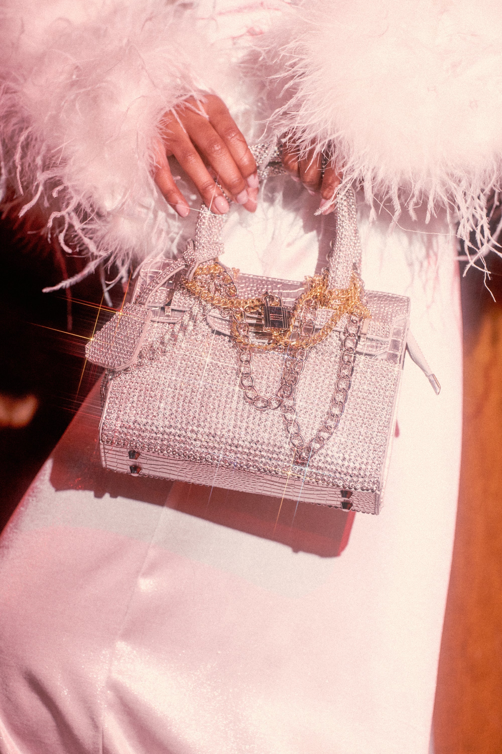 TOP NOTCH EMBELLISHED CHAIN PURSE