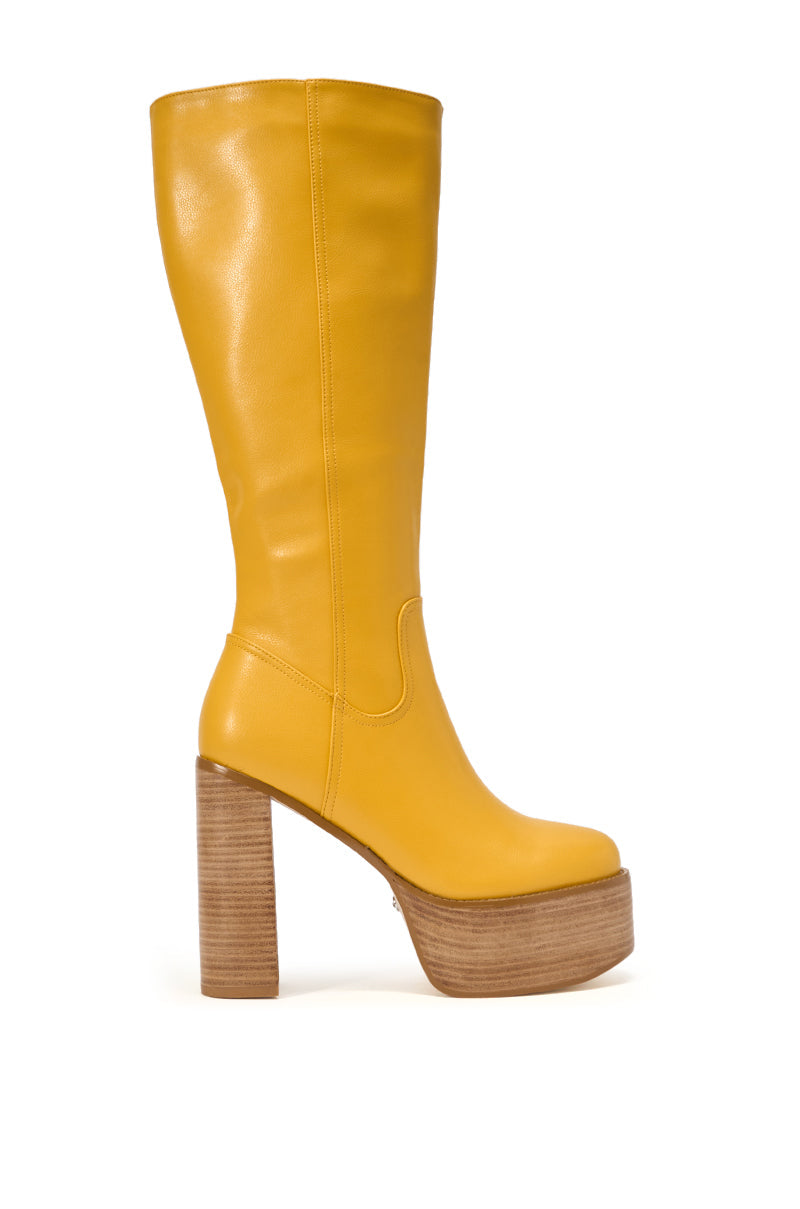 AZALEA WANG LANDRY YELLOW PU WOOD STACK PLATFORM BOOT