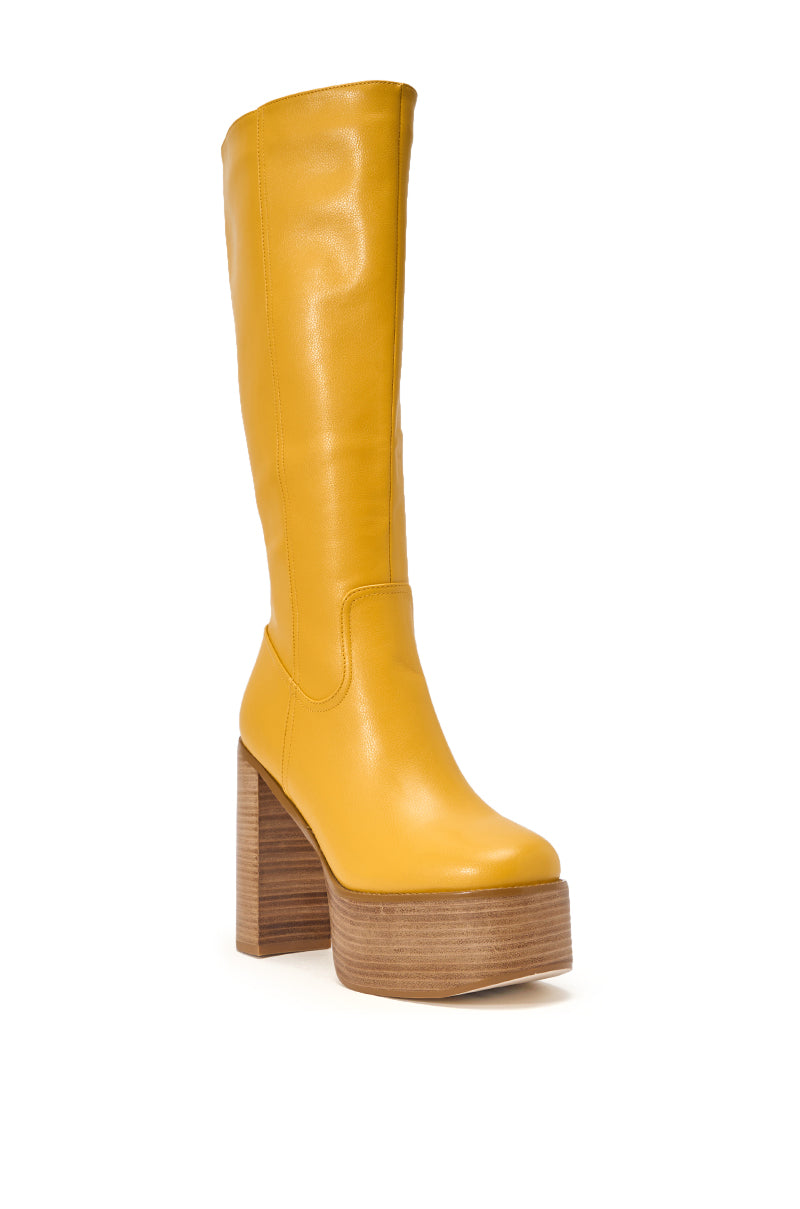 AZALEA WANG LANDRY YELLOW PU WOOD STACK PLATFORM BOOT