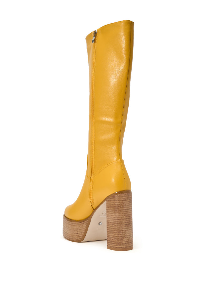AZALEA WANG LANDRY YELLOW PU WOOD STACK PLATFORM BOOT