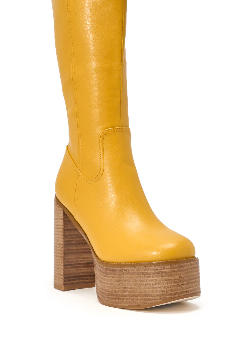 AZALEA WANG LANDRY YELLOW PU WOOD STACK PLATFORM BOOT
