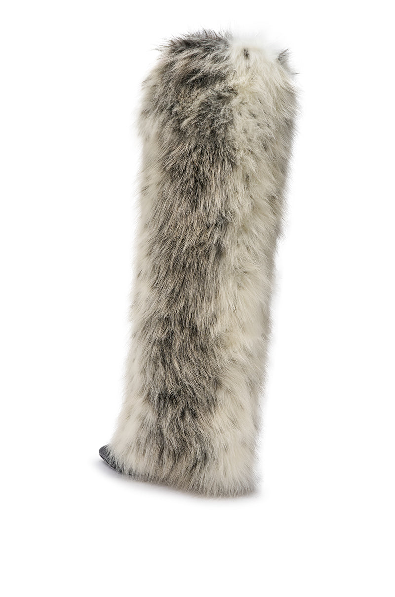 AZALEA WANG LANGLEYE CREAM MULTI SNOW LEOPARD THIGH HIGH FUR BOOT