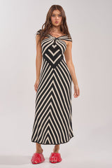 BLOCKED AND BLESS MAXI SWEATER DRESS IN BLACK AND WHITE STRIPE