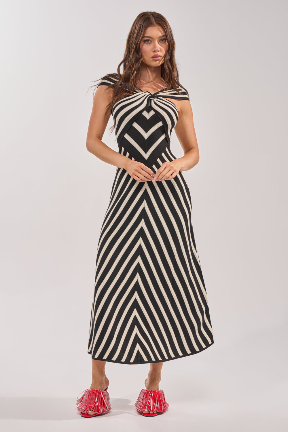 BLOCKED AND BLESS MAXI SWEATER DRESS IN BLACK AND WHITE STRIPE