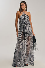 SWEET SIDE CHIFFON MAXI DRESS IN ZEBRA