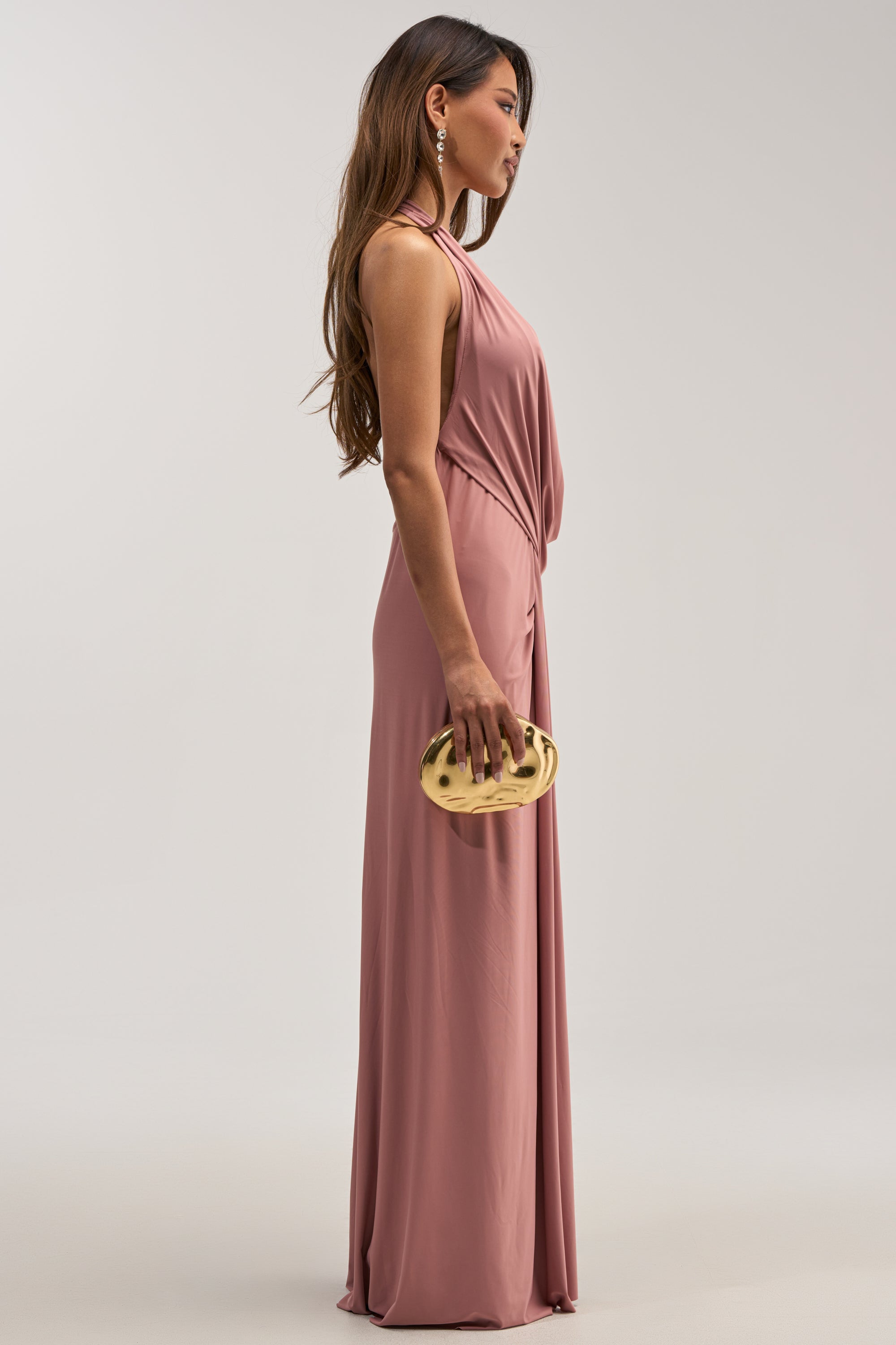 HEAD TURNING HALTER MAXI DRESS IN ROSE