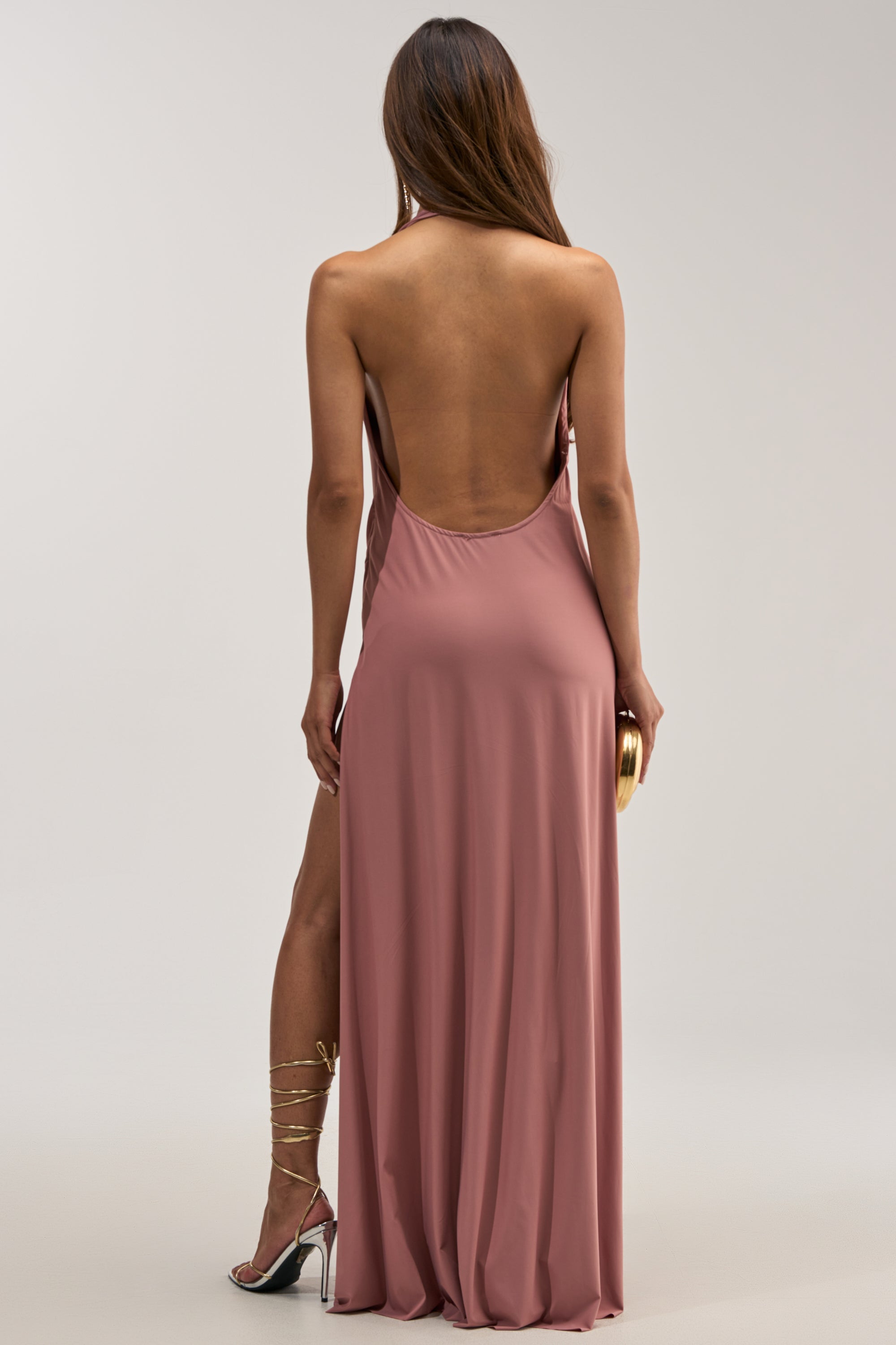 HEAD TURNING HALTER MAXI DRESS IN ROSE