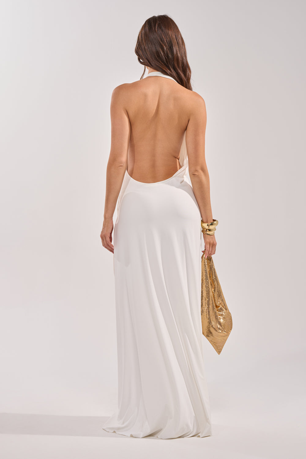 HEAD TURNING HALTER MAXI DRESS IN WHITE