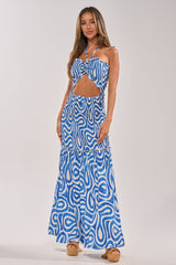 SUGAR AND SPICE PRINTED MAXI DRESS IN BLUE MULTI