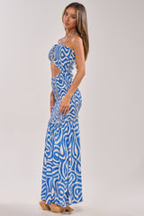 SUGAR AND SPICE PRINTED MAXI DRESS IN BLUE MULTI