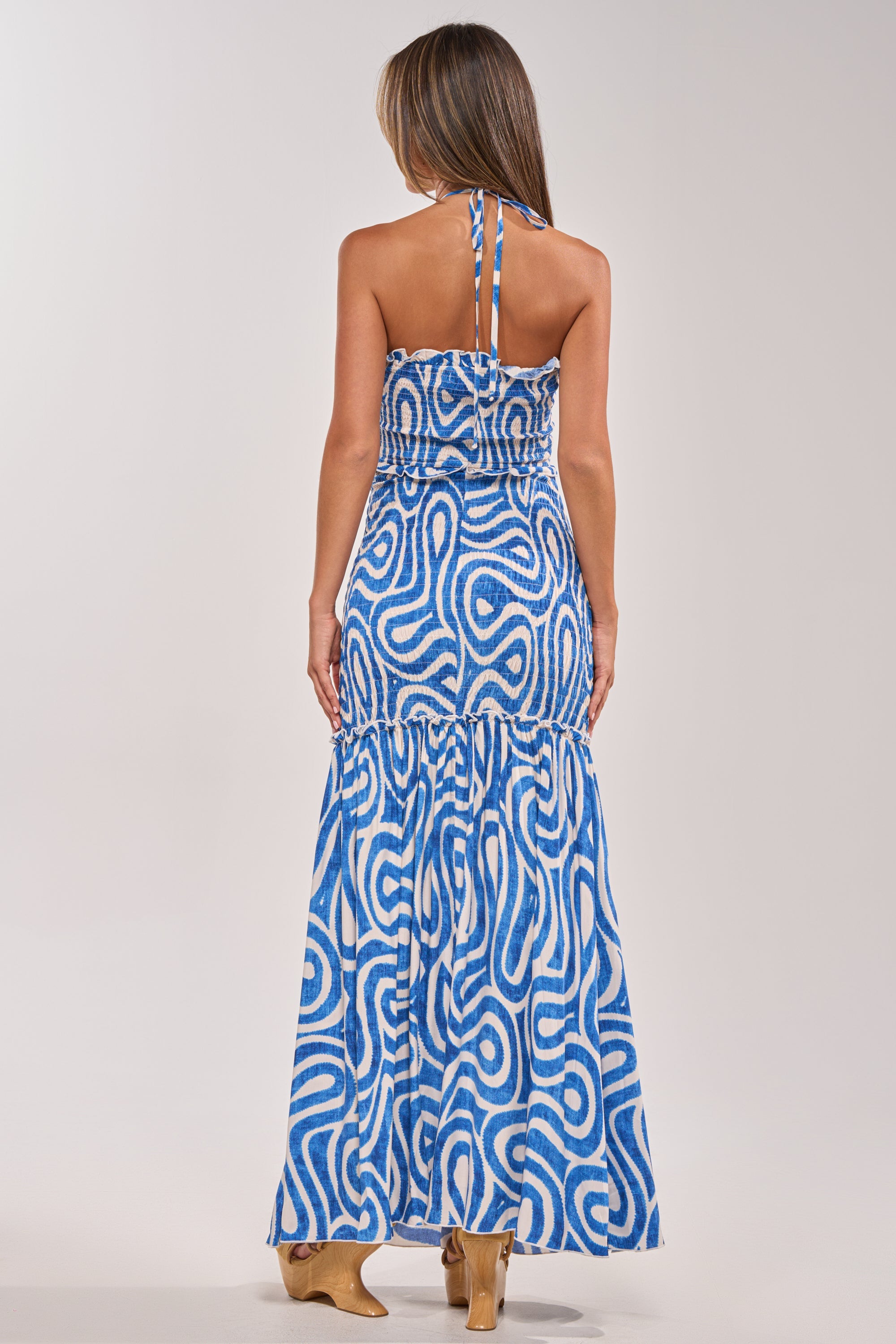 SUGAR AND SPICE PRINTED MAXI DRESS IN BLUE MULTI