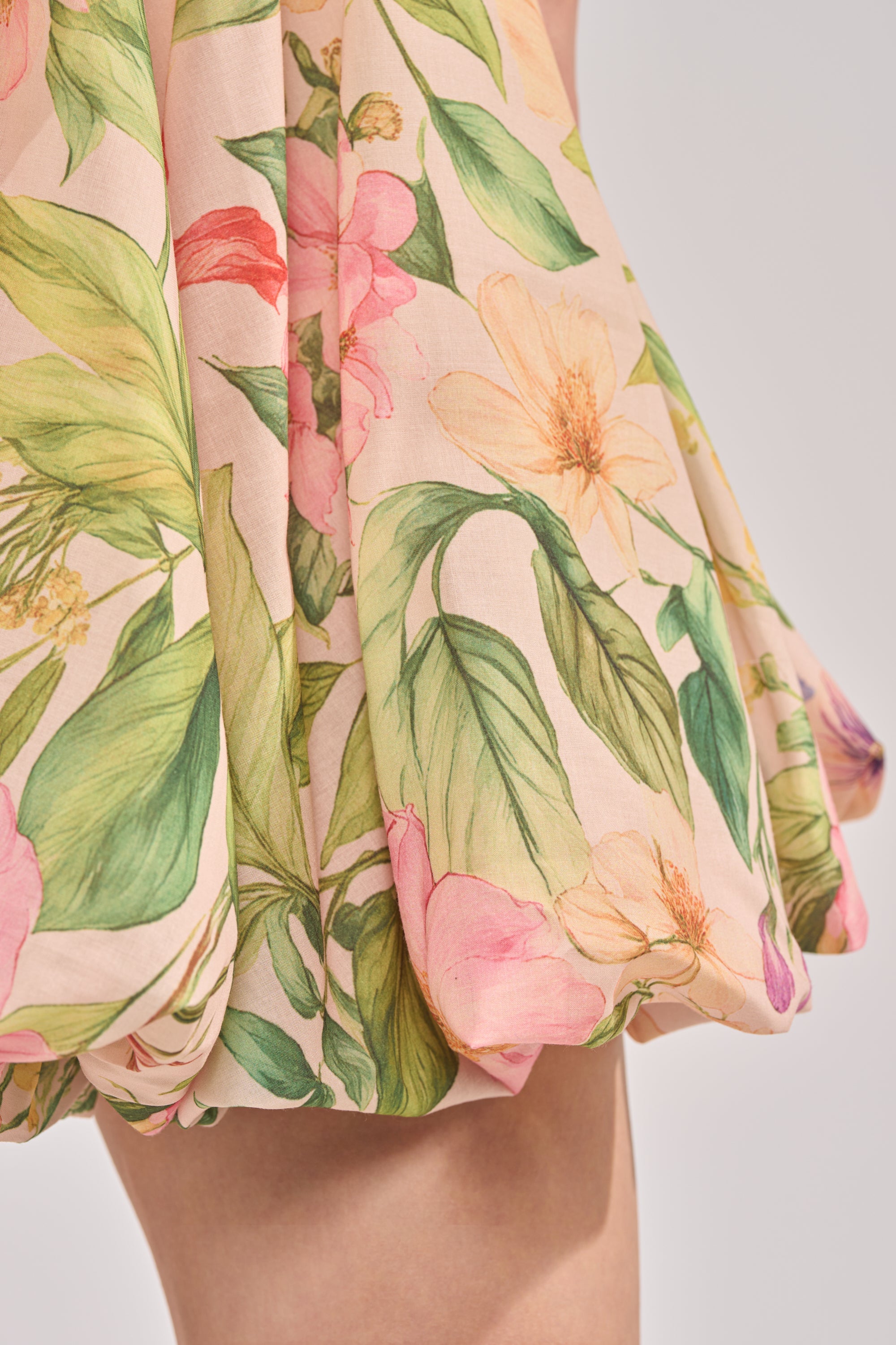 SOFT LAUNCH FLORAL MINI DRESS IN BEIGE