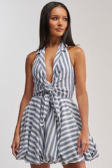 BRUNCH PLANS STRIPED MINI DRESS IN BLUE