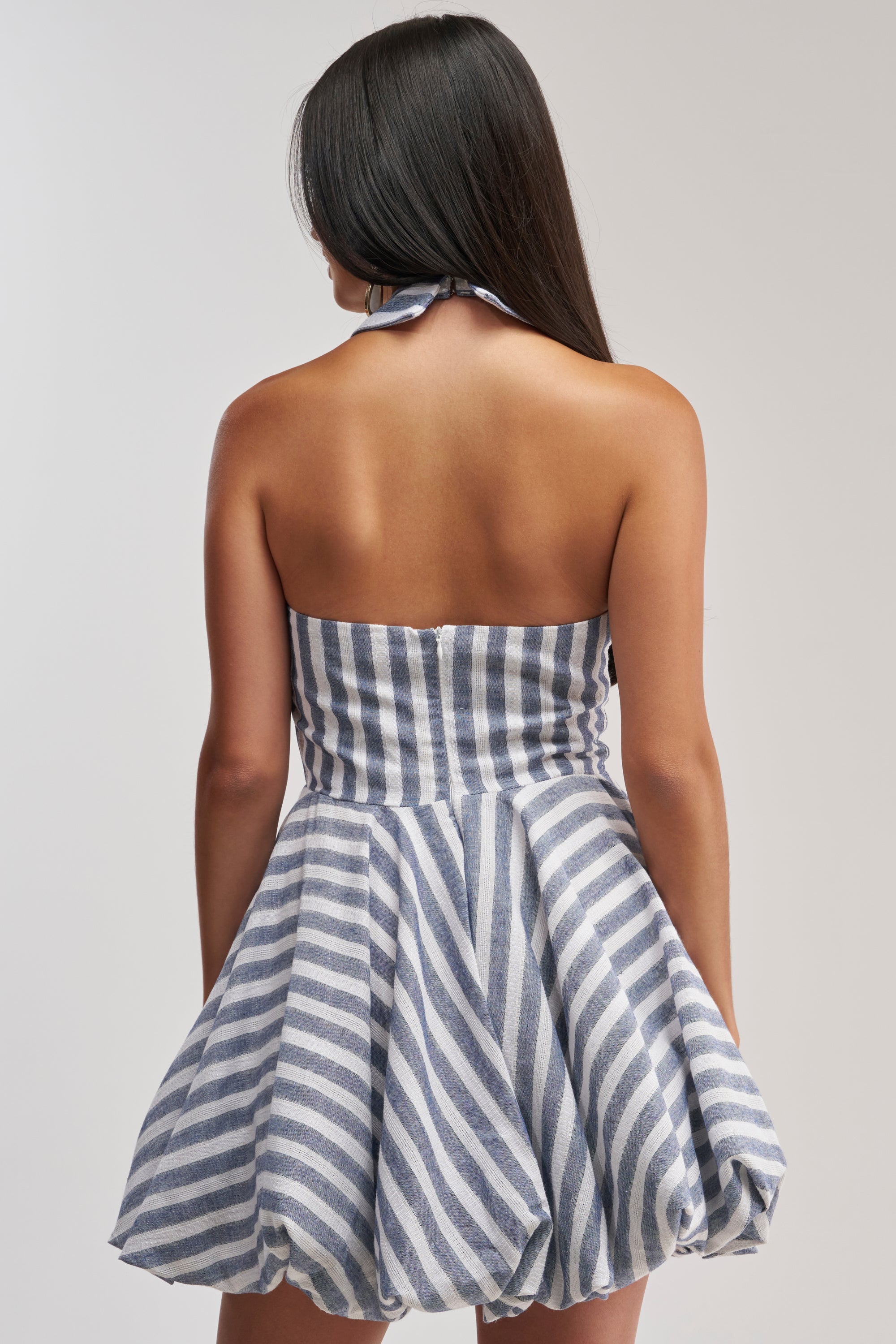 BRUNCH PLANS STRIPED MINI DRESS IN BLUE