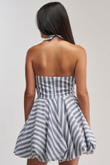BRUNCH PLANS STRIPED MINI DRESS IN BLUE