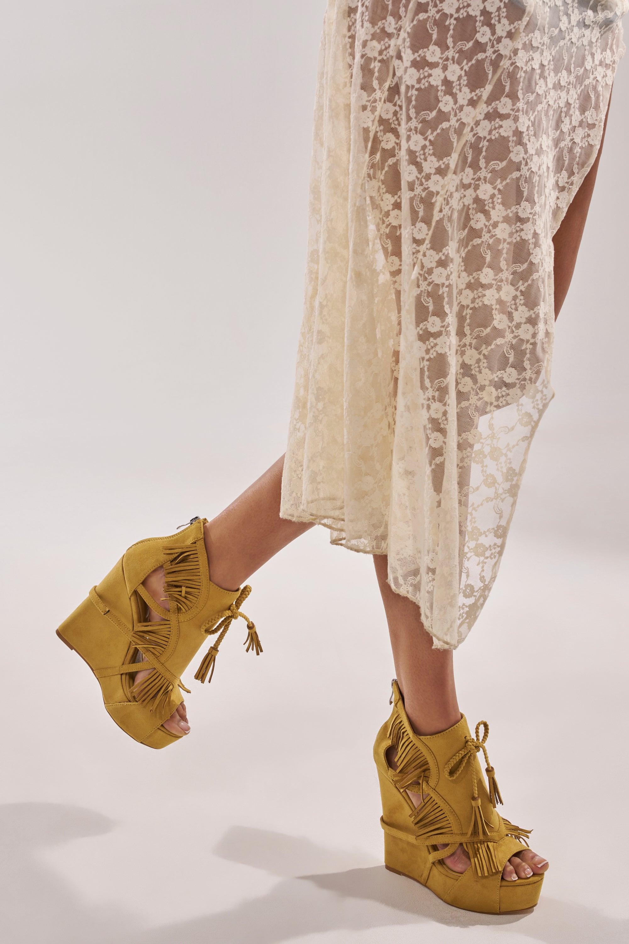 AZALEA WANG LEONTINE WARM OLIVE WEDGE FAUX SUEDE SANDAL