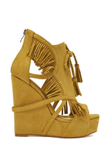 AZALEA WANG LEONTINE WARM OLIVE WEDGE FAUX SUEDE SANDAL