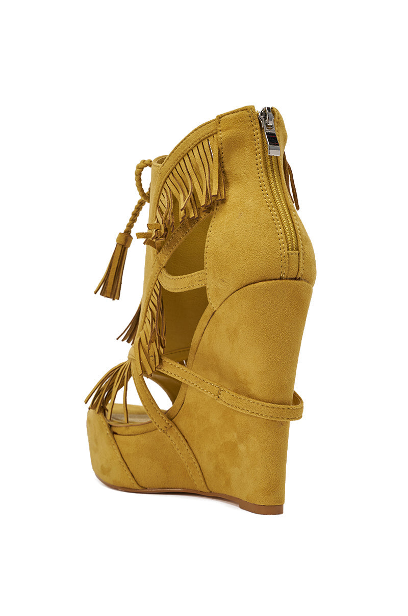 AZALEA WANG LEONTINE WARM OLIVE WEDGE FAUX SUEDE SANDAL