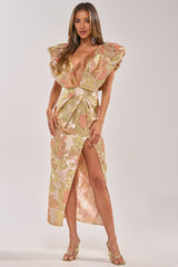 BEST DRESSED BROCADE MAXI DRESS IN PINK
