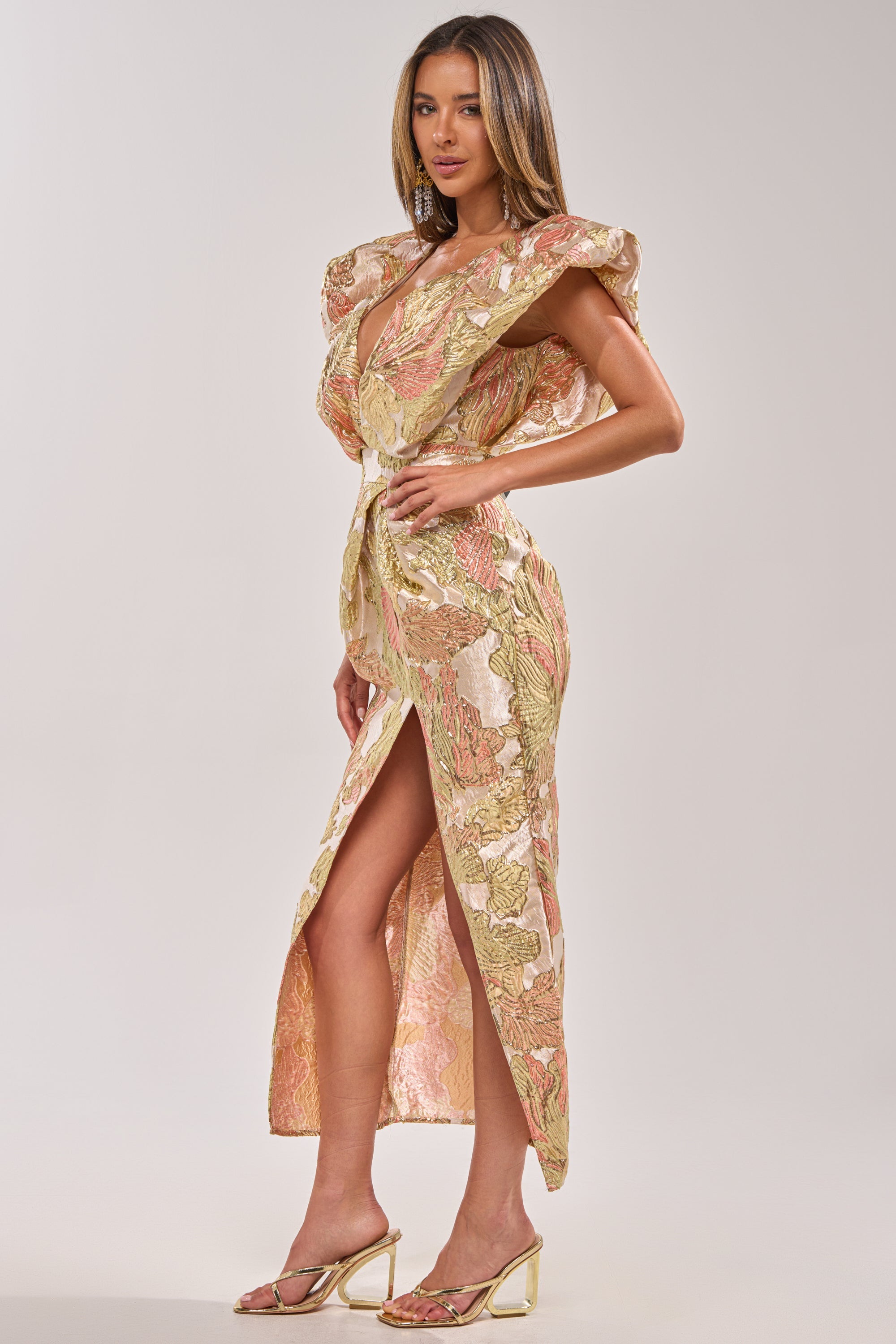 BEST DRESSED BROCADE MAXI DRESS IN PINK