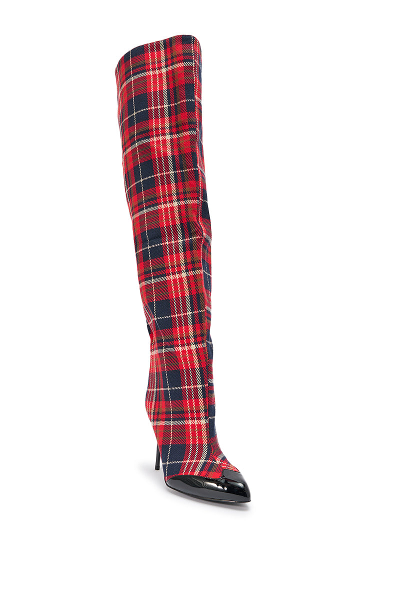 AZALEA WANG LOCHANA MULTI PLAID FLANNEL SEXY BOOT
