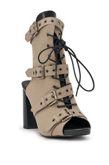 AZALEA WANG LOOM TAUPE OPEN TOE BOOTIE