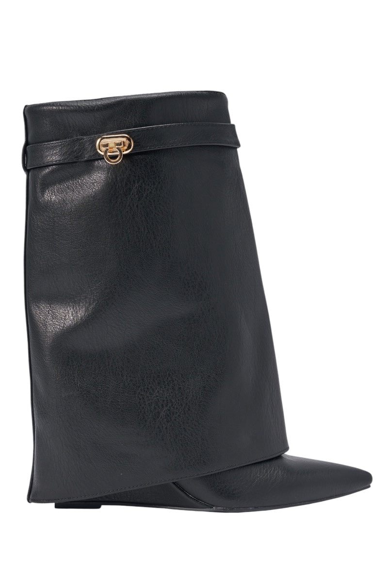 AZALEA WANG LOUISA BLACK PU WEDGE BOOTIE