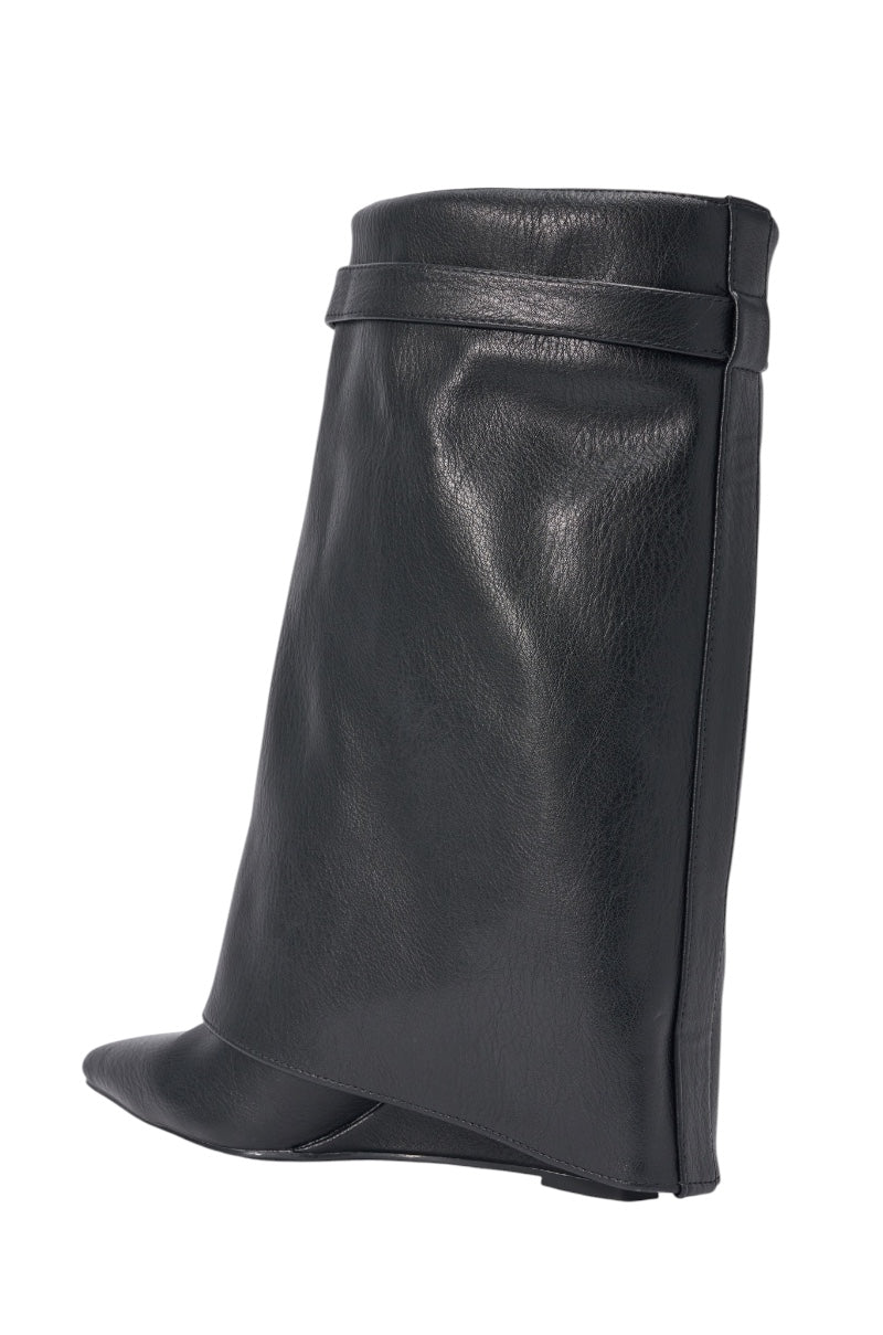 AZALEA WANG LOUISA BLACK PU WEDGE BOOTIE